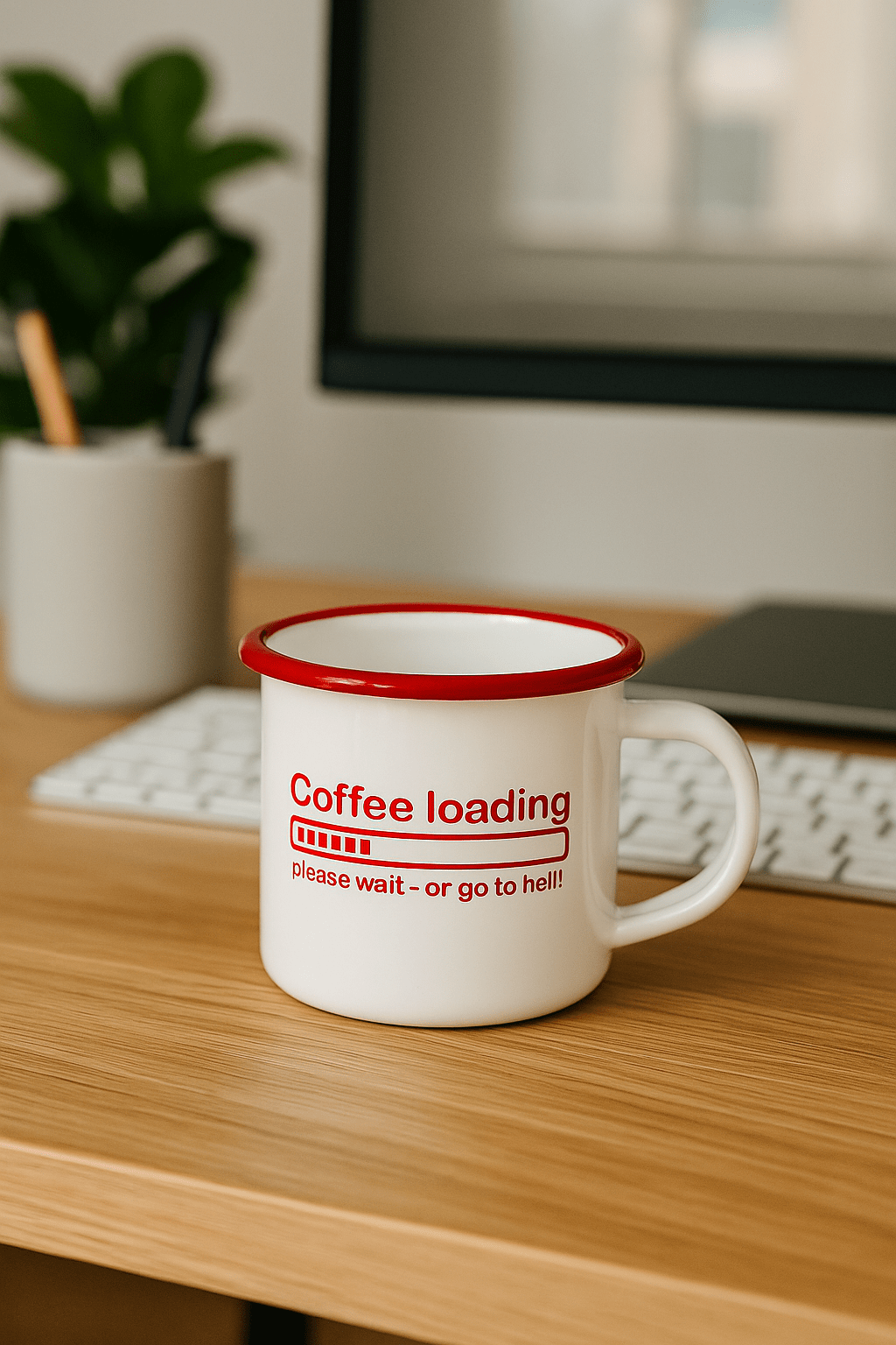 Emaille mok met tekst coffee loading 