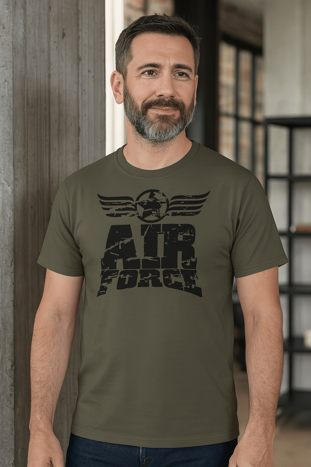 heren tshirt legergroen met air force bedrukking