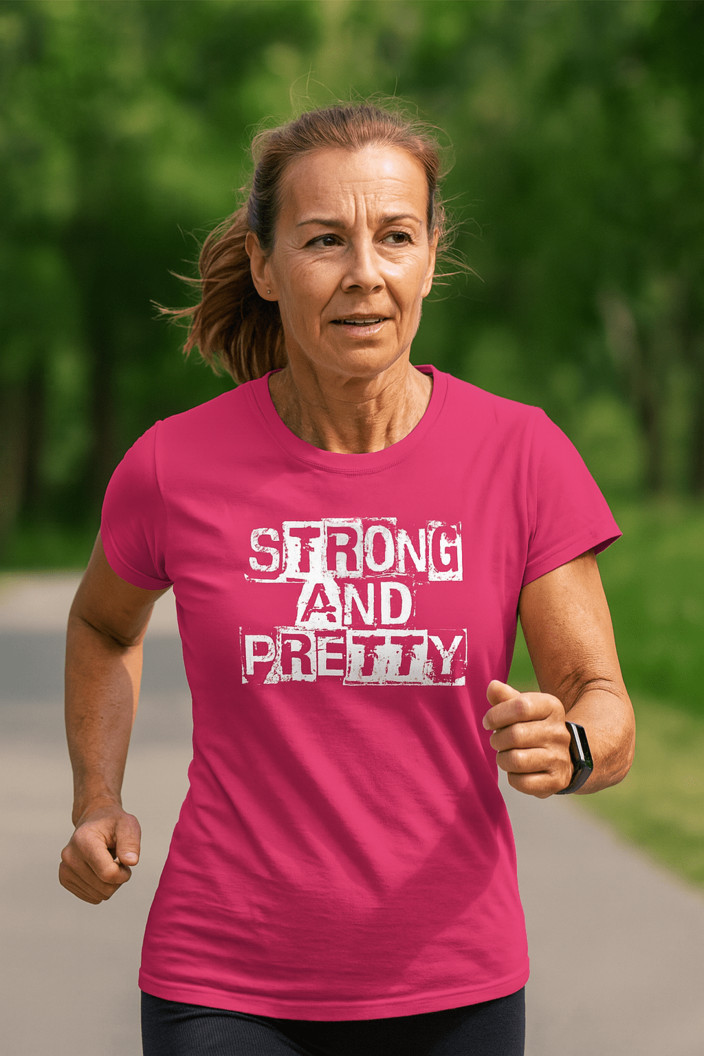 roze dames t-shirt met tekst strong and pretty