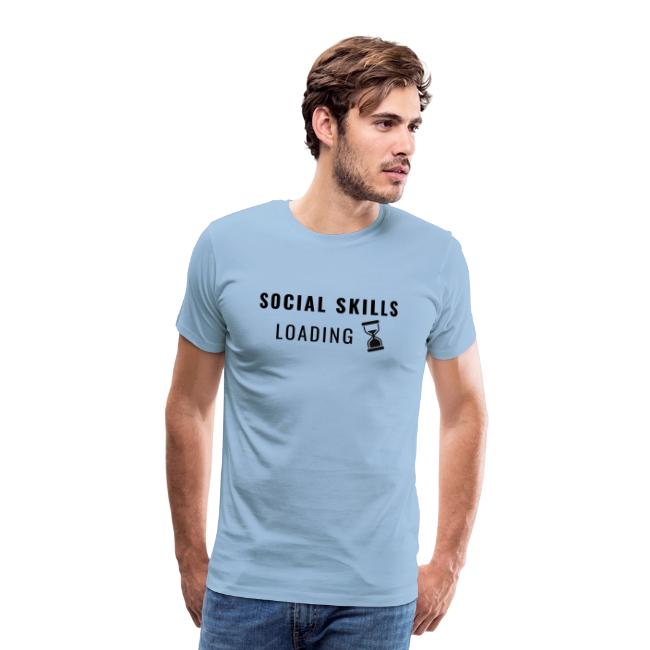 blauwe heren t-shirt met tekst social skills loading