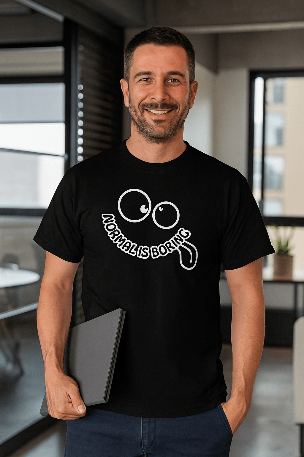 Zwart heren T-shirt met grappige tekst Normal is boring